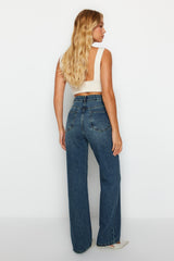 Blue High Waist Wide Leg Jeans Twoaw24je00184