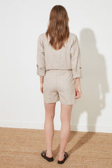 Stone Waist Adjustment Linen Look Woven Shorts Twoss21sr0191