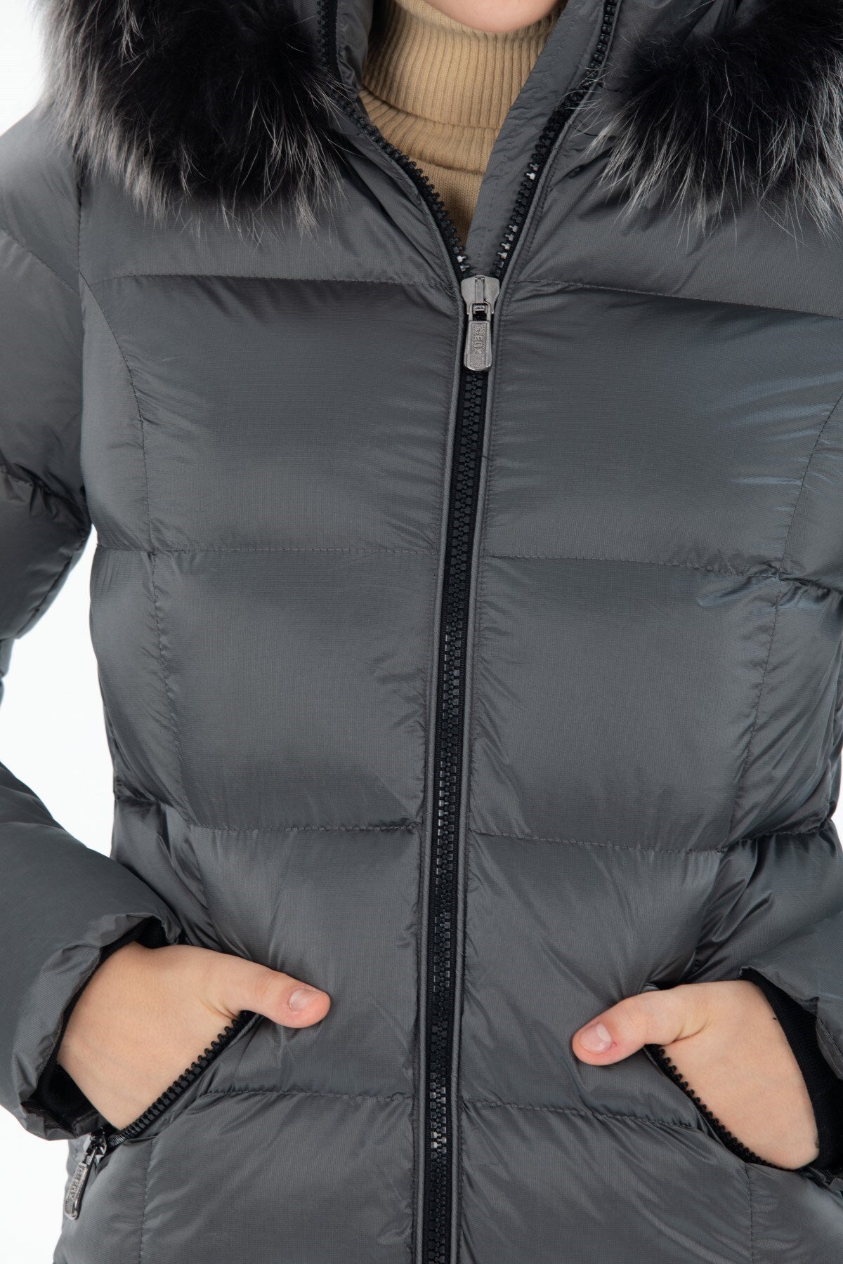 Women's Long Removable Fur Hooded Padded Windproof Water Repellent Inflatable Coat 8651 Gfx8651