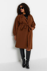 Brown Waist Belted Trench Coat Tbbaw24bm00001