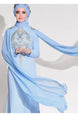 Women's Blue Guipure Embroidery Detailed Evening Dress 68625 18yablt68625