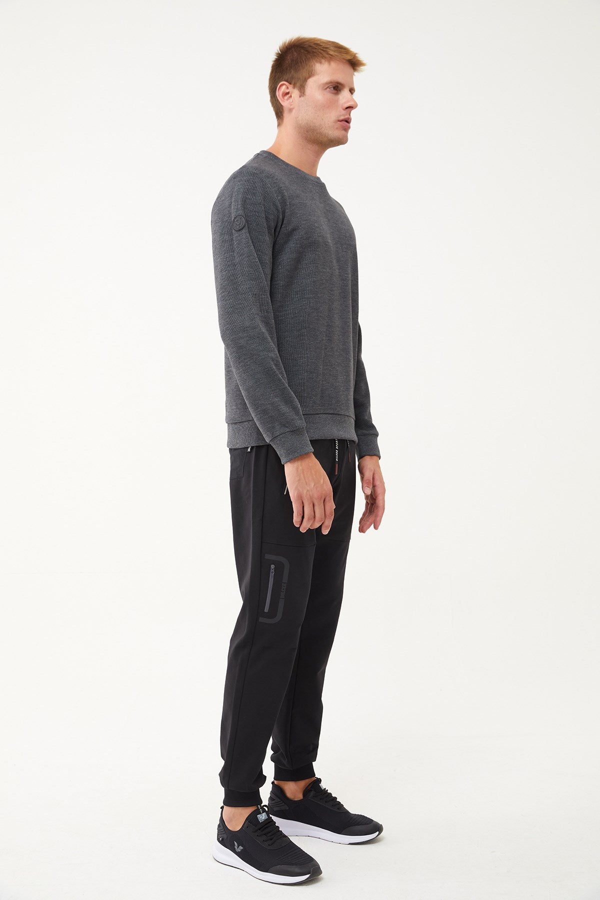 Men's Black-light Gray Plain Knitted Casual And Sports Tracksuit Pants 1585 Tb23ml05w1585-1