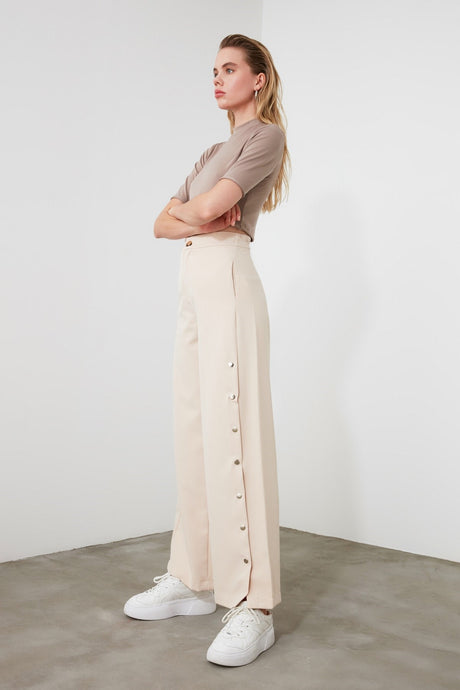 Stone Wide Leg/wide Leg Sides Buttoned Woven Pants Twoss20pl0398