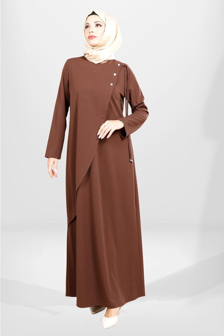 5557 Shoulder Detail Lace-up Burkini Coffee Dress T24elbk5557