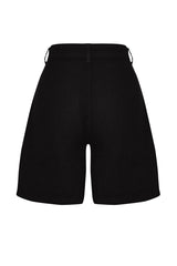 Black 100% Linen Pleated High Waist Shorts Twoss24sr00093