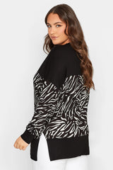 Plus Size Zebra Print Stretch Fabric Long Blouse 301529 3015-x