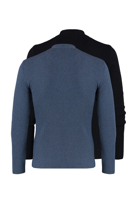 Black-indigo Men's Fitted Narrow Half Turtleneck Rubber Knit 2-piece Pack Knitwear Sweater Tmnaw22kz