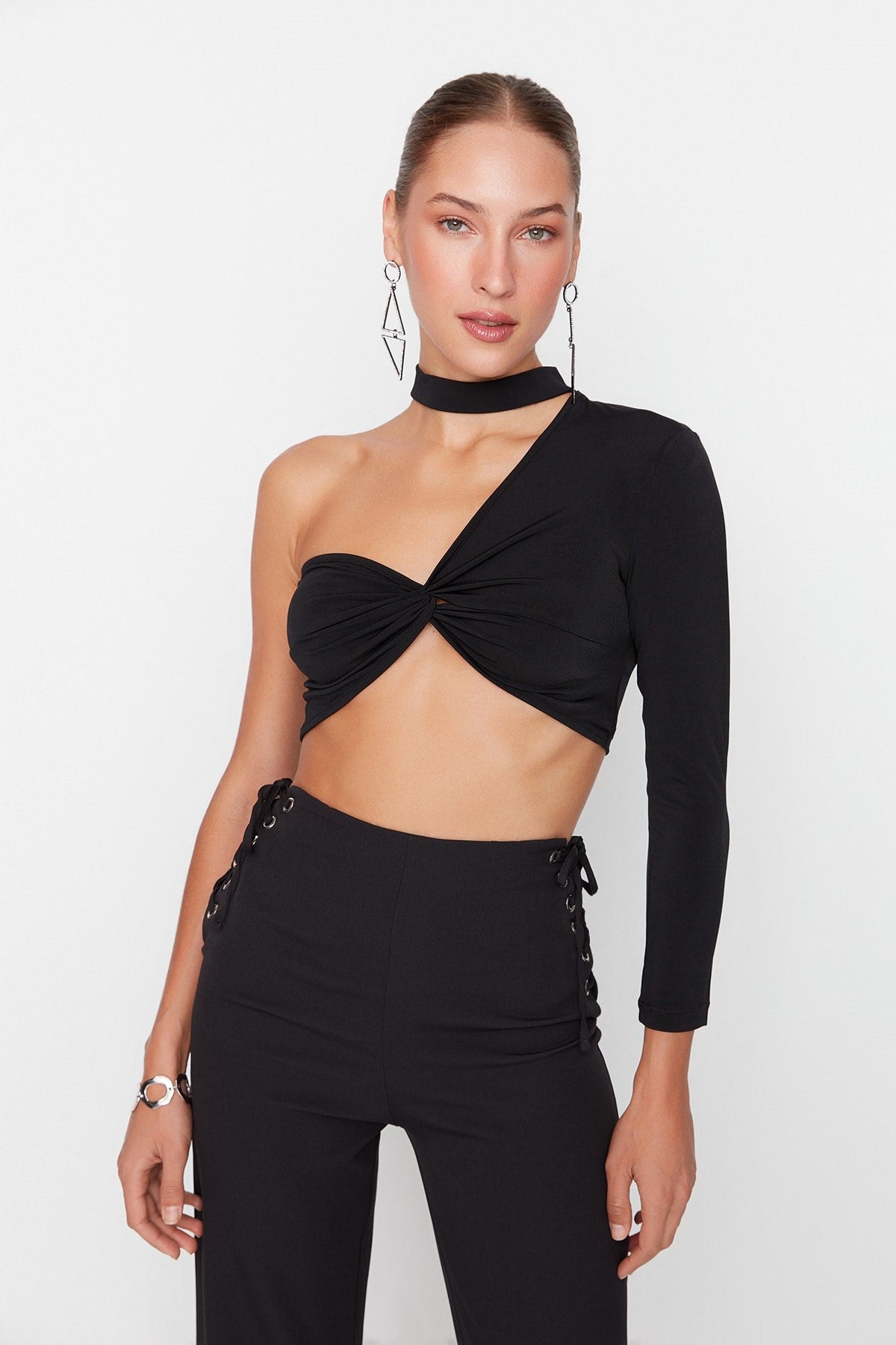 Black Crop Knitted Bustier Tpraw23bs00054