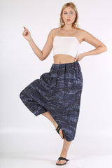 Italian Blue Patterned Pocket Elastic Waist Linen. Woven Shawl Pants M10060000pn98354