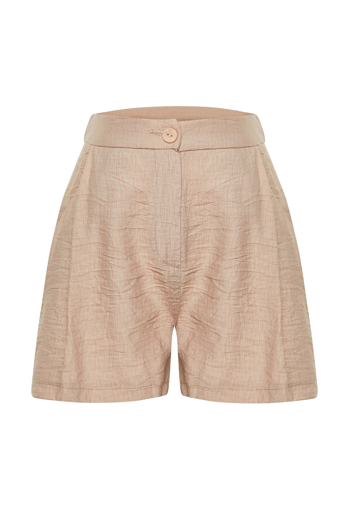 Camel Pocket Detailed Woven Linen Look Shorts Twoss24sr00018