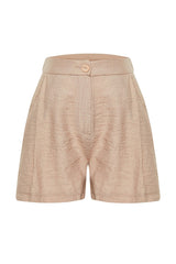 Camel Pocket Detailed Woven Linen Look Shorts Twoss24sr00018