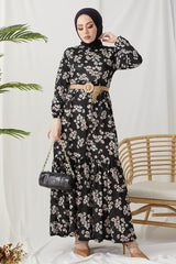 Lesa Floral Straw Belt Dress - Beige Ms00an9991