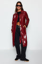 Burgundy Shiny Belted Trench Coat Twoaw24tr00067