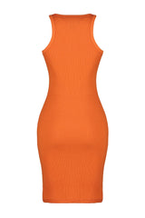 Orange Ribbed Bodycone/body Fit Halter Collar Flexible Mini Knitted Pencil Dress Twoss23el00303