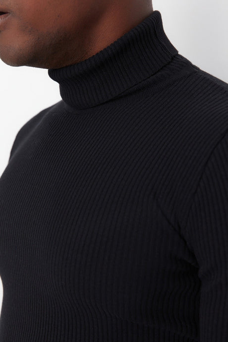 Grey Men's Slim Fit Turtleneck Ribbed Knit Basic Sweater Tmnaw20mg0031