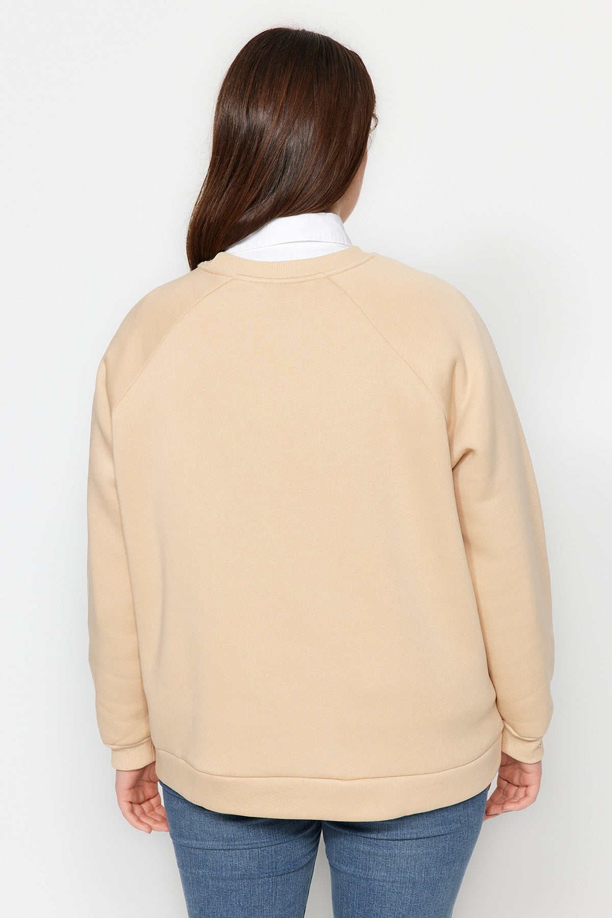 Camel Thick Inner Polar Embroidery Detailed Knitted Sweatshirt Tbbaw24ao00021