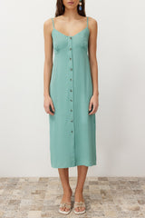 Mint Plain Cut Button Detailed Midi Woven Dress Twoss24el00505