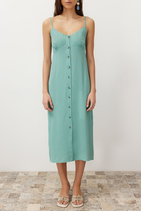 Mint Plain Cut Button Detailed Midi Woven Dress Twoss24el00505