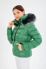 Women's Short Removable Fur Hooded Padded Inflatable Coat 8347 Gfx8347