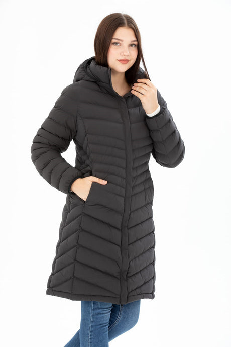 Women Long Removable Hooded Padded Water Repellent Inflatable Coat 8642 Gfx8642