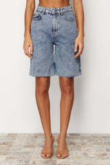 Light Blue High Waist Denim Shorts & Bermuda Twoss24sr00020