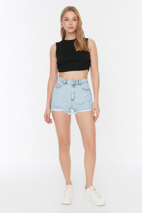 Light Blue Ripped Denim Shorts Twoss22sr00047