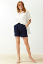 Navy Blue Pocket Regular Pattern Woven Shorts Twoss24sr00032