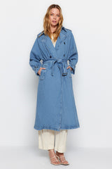 Blue Belted Denim Trench Coat Twoss23tr00028