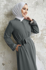 Salvia Wavy Sleeve Patterned Abaya - Brown Ms00tz74538