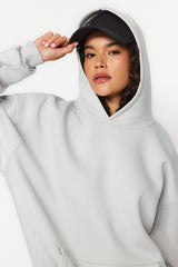 Gray Thick Inner Polar Oversize/wide Pattern Hooded Basic Knitted Tracksuit Set Twoaw24em00002