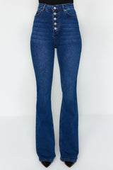 Black Front Buttoned High Waist Flare Jeans Twoss20je0111