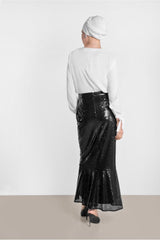 Women's Black Sequin Sequin Ruffle Skirt T 6342 21yetktr6342