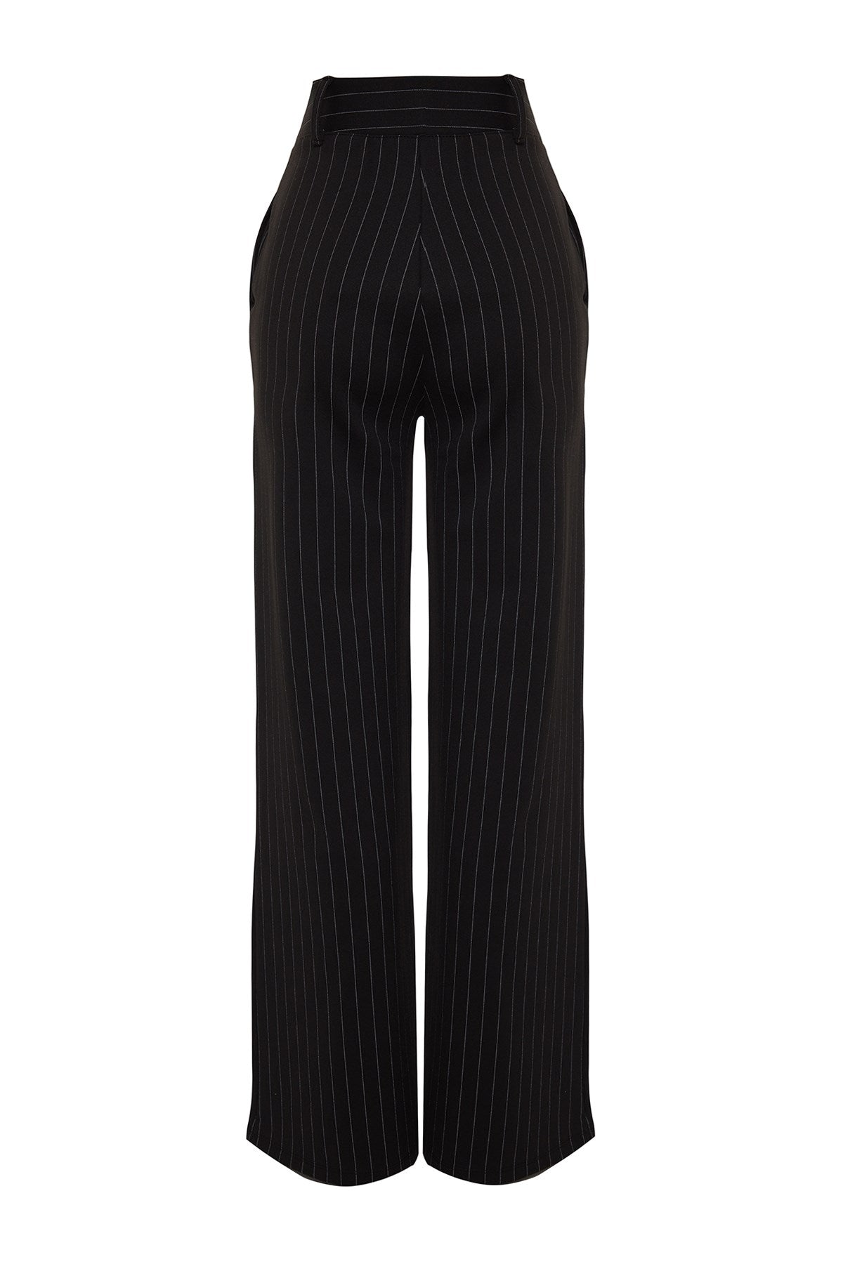 Black Striped Straight Fit High Waist Knitted Pants Twoaw24pl00222