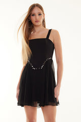 Black Waistband/skater Accessory Dress Tprss24el00005