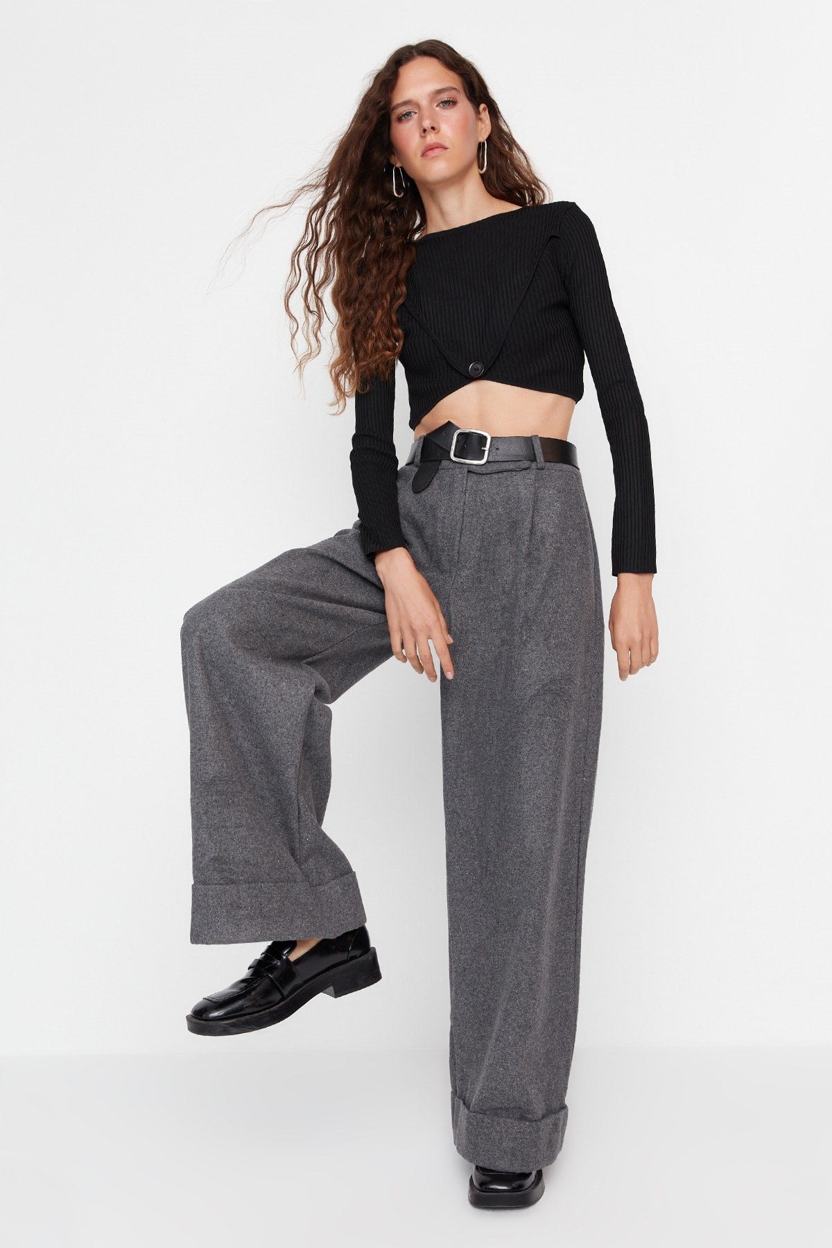 Anthracite Wide Leg/wide Leg High Waist Woven Pants Twoaw23pl00302