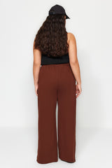 Brown Slit Detail Thin Knit Sweatpants Tbbaw24aj00006