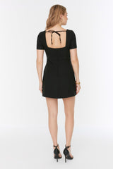 Black A Cut Square Collar Super Mini Woven Dress Twoss22el00015