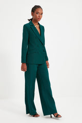 Green Wide Leg Wide Leg Pleated Woven Pants Twoss21pl0189