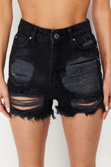 Blue Mini Denim Ripped 100% Cotton Shorts & Bermuda Tbess23sr00037