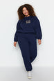 Navy Blue High Waist Jogger 3 Thread Charcoal Plus Size Sweatpants Tbbaw24aj00002