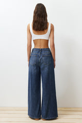 Blue More Sustainable Seam Detailed High Waist Wide Leg Jeans Twoss24je00116