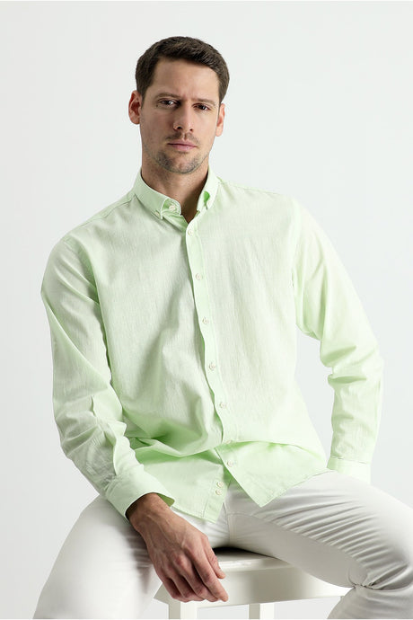 Long Sleeve Regular Fit Linen Look Sports Cotton Shirt 496527