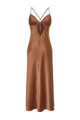 Brown Accessorized Satin Dress Tprss24el00002