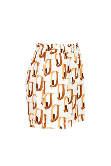 Women's Coffee Ecru Waist Printed Shorts With Elastic Pockets Lg-oz250-srt