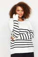 Black Striped Crew Neck Knitwear Sweater Tbbaw23an00119