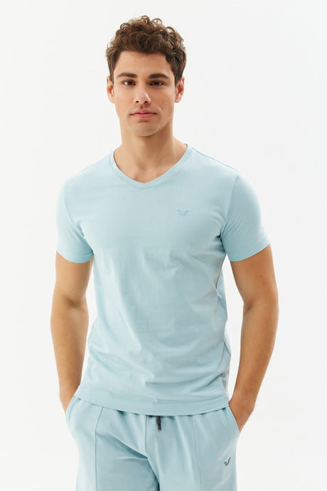 Men's Red V Neck 100% Cotton Short Sleeve Slim Fit Solid Color Casual Sports T-shirt 8898 Tb20ml07s8