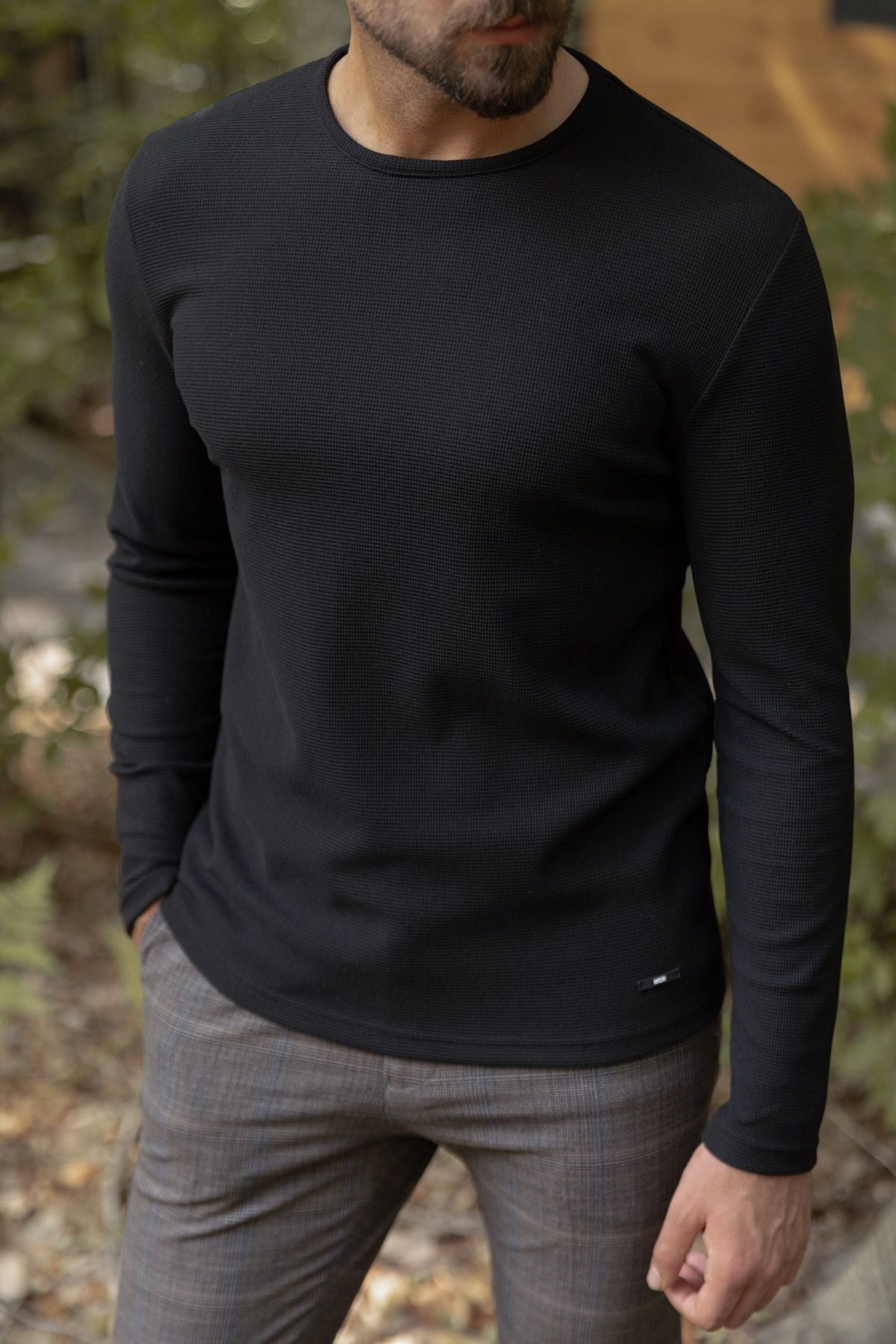 Anthracite Color Slim Fit Long Sleeve Crew Neck Men's T-shirt 36679.21k