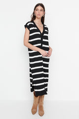 Black Oversize Midi Knitwear Dress Twoss22el1076