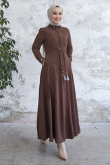 Velvet Collar Button Belt Knitted Abaya - Plum Ms00tz7001