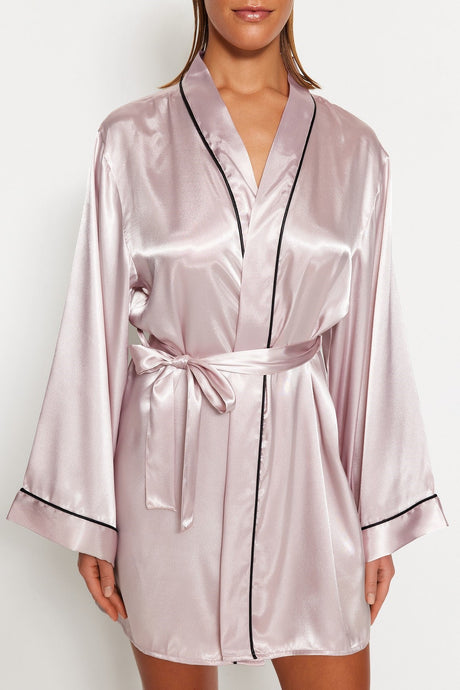 Powder Bib Detailed Wide Sleeve Satin Woven Robe Thmss23sb00017